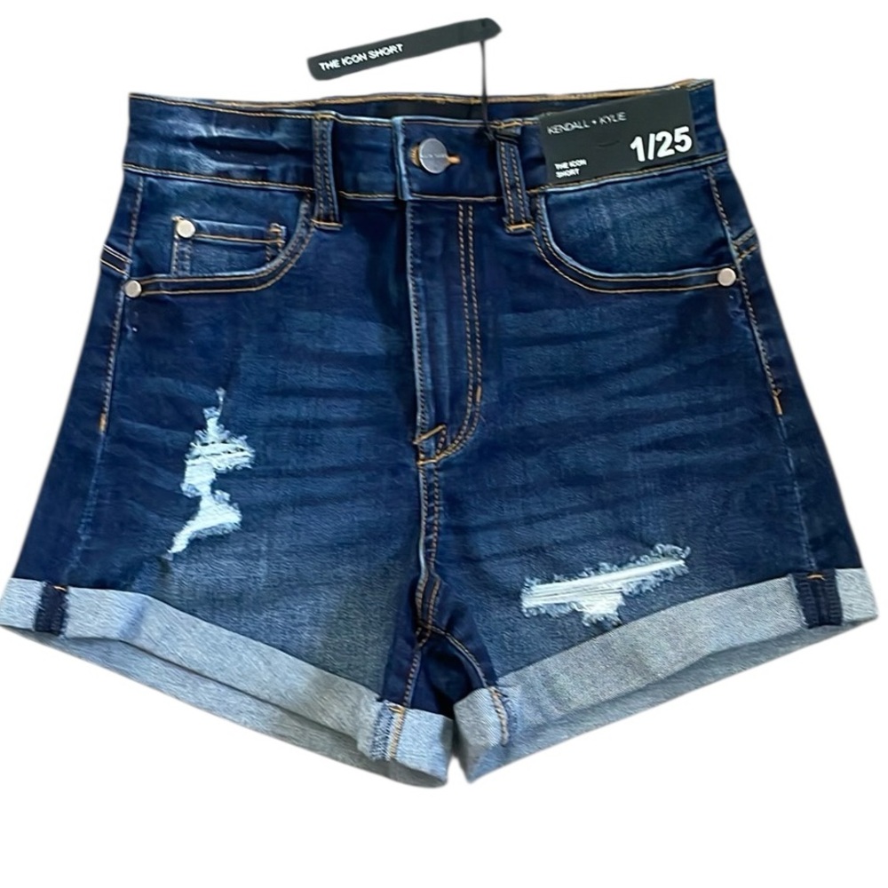 Final Price!! Kendall + Kylie The Icon Denim Cuffed Distressed Shorts 1/25 NWT